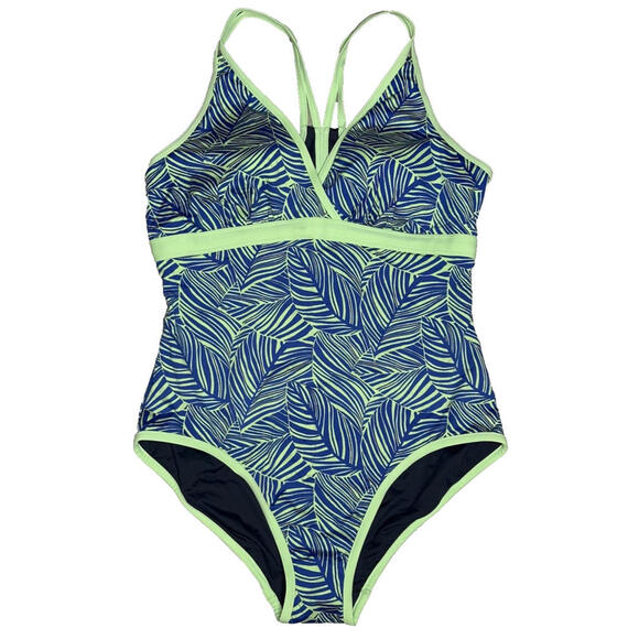 L.L. Bean Other - LL Bean One Piece Size 14 Green Blue Leaf Print Tank Swimsuit UPF 50+ New